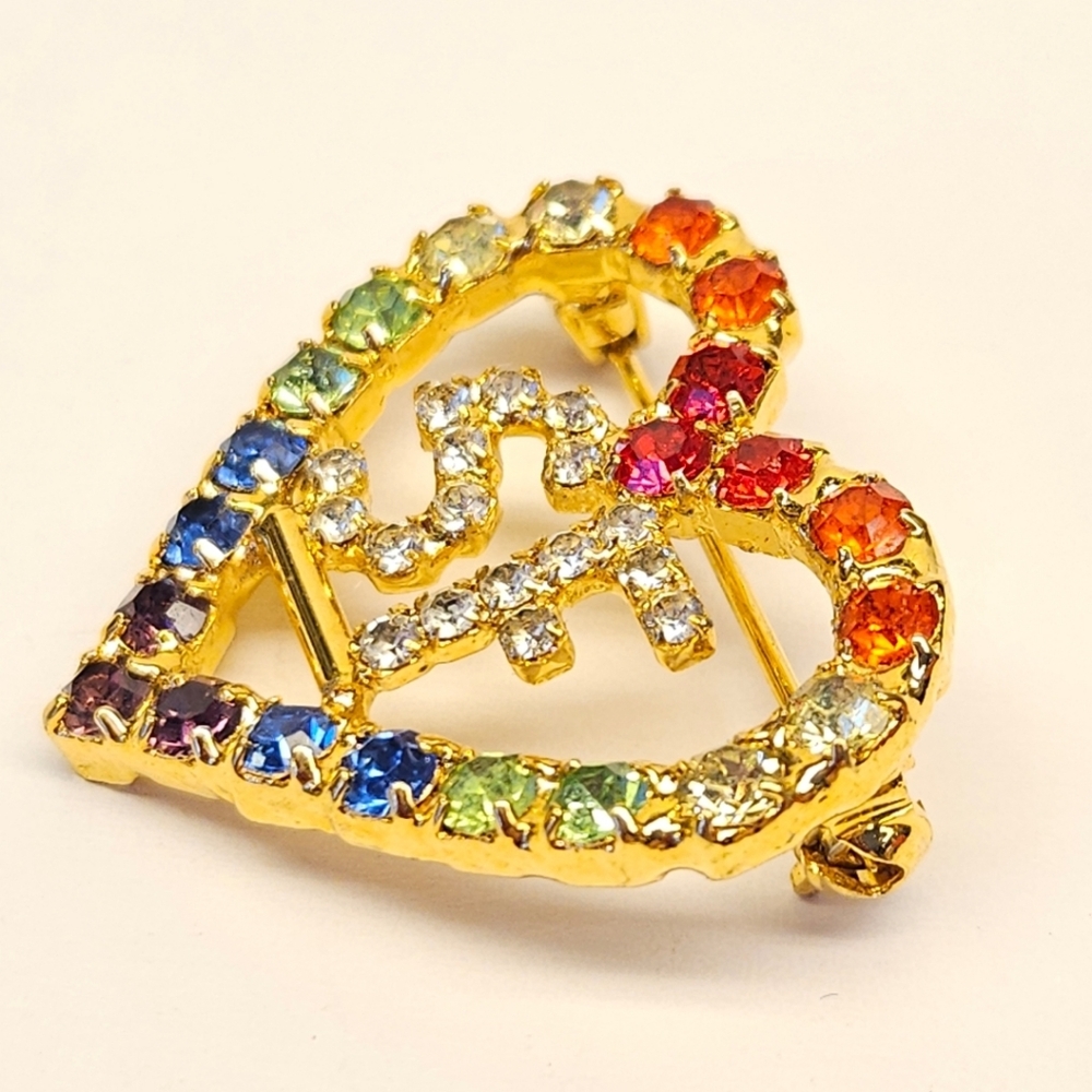 Colorful Rhinestone Heart Brooch - Picture 5 of 10